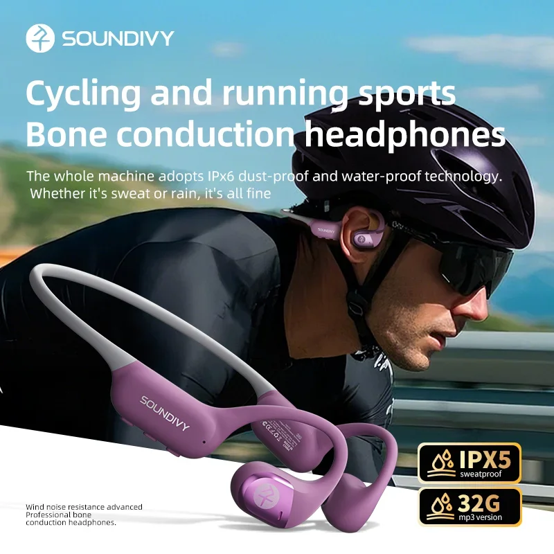 SOUNDITY RS2 Bone Conduction Earphones 32GB Memory IPX6 Daily Sweatproof Running and Cycling Sports Earphones