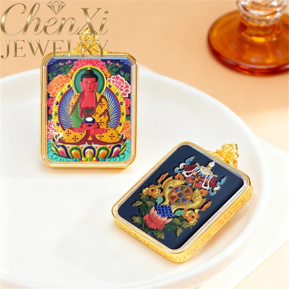 

Изысканные двусторонние подвески-тахны с изображениями Бодхисаттвы Манджушри, Закирамла, Будды Амитабхи, Великого Солнечного Будды, Духа лисы