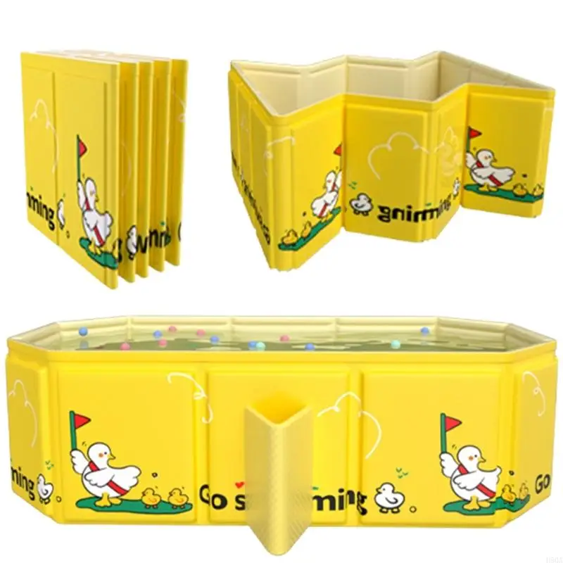 

D5QA Compact Baby Bath Tub With Double Drain Holes Easy Folding Mechanism PVC Secure Bathing