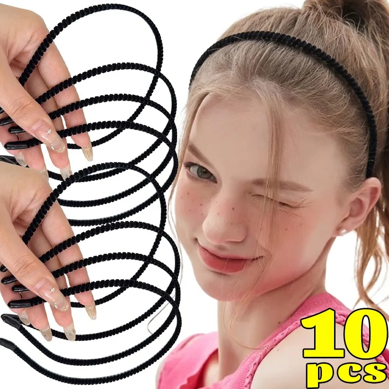 

1/10 шт. Тонкая повязка на голову для женщин, ультратонкая, 5 мм, эластичная, черная, для умывания и ухода за кожей, из мягкой ткани, нескользящая, аксессуар для волос