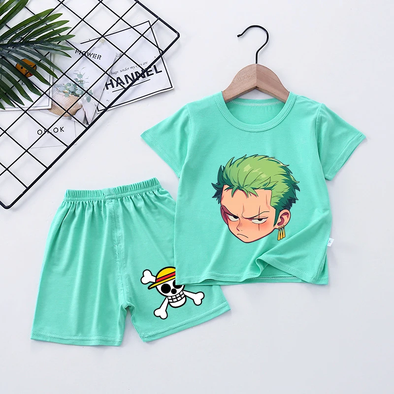 Pigiama estivo per bambini di un pezzo Pigiama estivo Rufy Figure anime Indumenti da notte in cotone Allentato Camicia da notte alla moda Cappotto da notte per bambini Regali