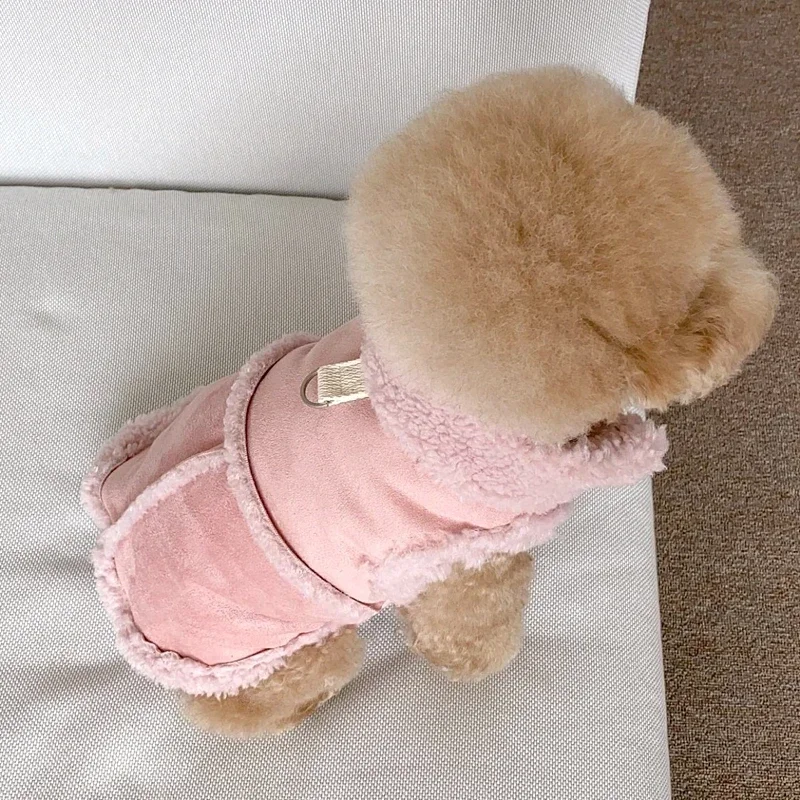 NO Rope Solid Colour Pet Dog Clothes Cotton Coat Pet Warm Winter Teddy Thickened Jacket Frise Tractable Split Button Shirt