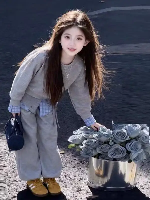 

Spring 2026 Children's Casual Comfortable Tee-piece Set Cute Lazy Sle Korean Faion Girls Outfit High Waist Cotton Pants