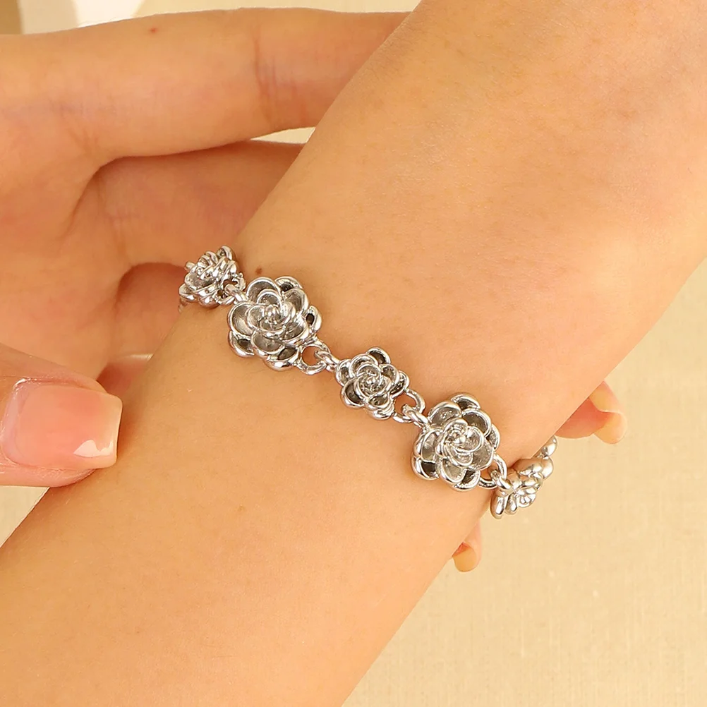 

Retro Rose Bracelet Women Vintage Flower Alloy Chain Jewelry Elegant Design Fade Resistant Fashion Accessory Daily
