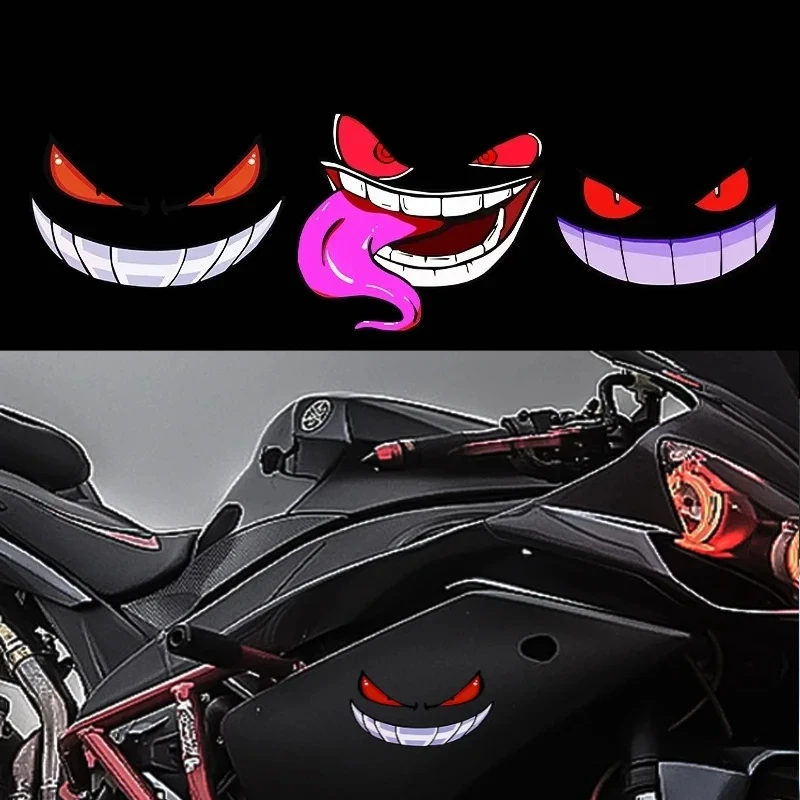 

1 шт., креативная наклейка на мотоцикл с улыбающимся лицом демона, водостойкая мотоциклетная наклейка на топливный бак, шлем, электрический скутер, солнцезащитный крем, виниловые наклейки