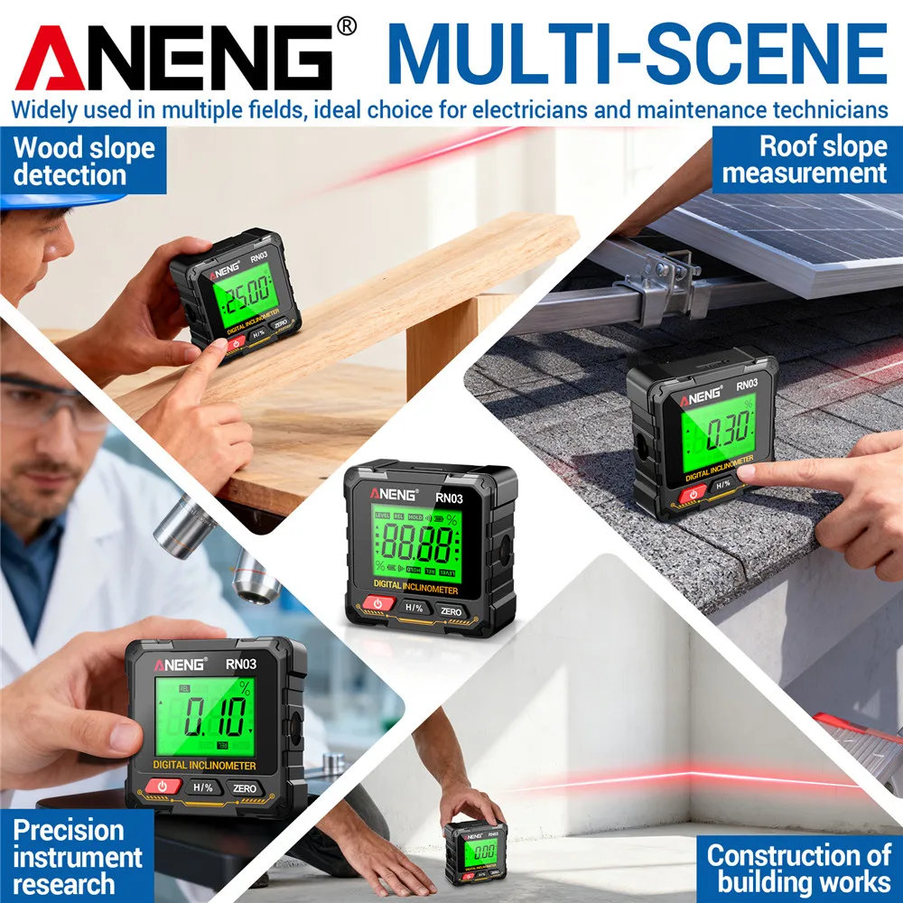 ANENG RN01/2/3 زاوية رقمية للمستوى الرقمي 4*90 °   صندوق مستوى الدقة منقلة الميل المغناطيسي لأعمال النجارة