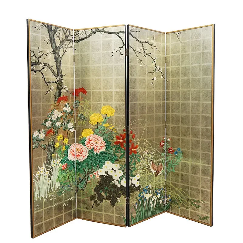 b25 new Chinese screen pure hand-painted living room office background movable folding screen tea porch background partition