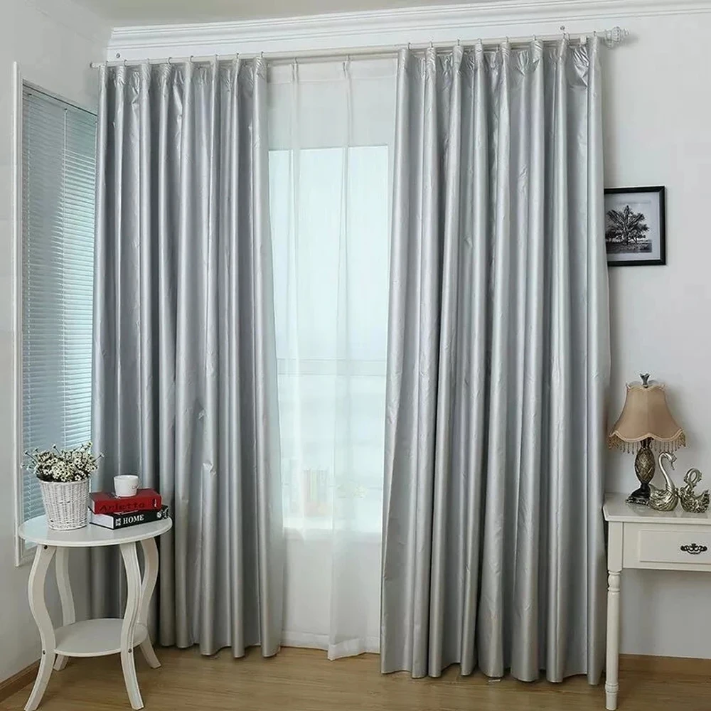 

Full Blackout Curtains with Hooks Silver Thickened Light Blocking Thermal Insulation UV Resistant Fabric Cortinas impermeables