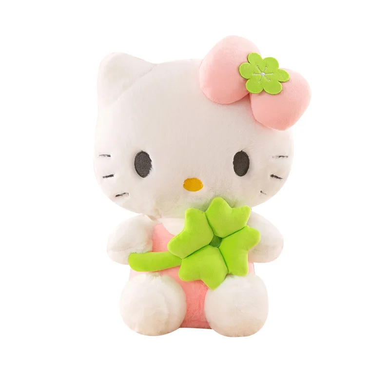 Sanrio Lucky trèfle à quatre feuilles Hello Kitty peluche chaton oreiller mignon peluche pour enfants anniversaire cadeau de noël pour les filles