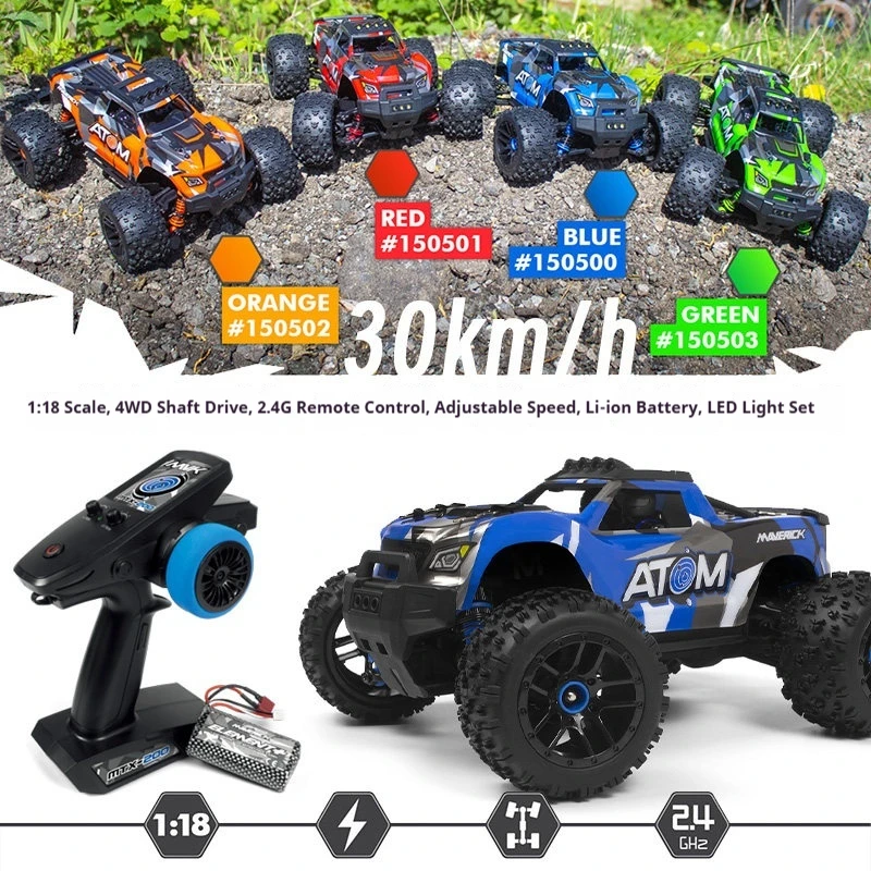 

Радиоуправляемый грузовик Maverick Atom 1/18, полноприводный, высокоскоростной, 2.4G, с литий-ионным аккумулятором, светодиодной подсветкой, игрушка для мальчиков, подарок