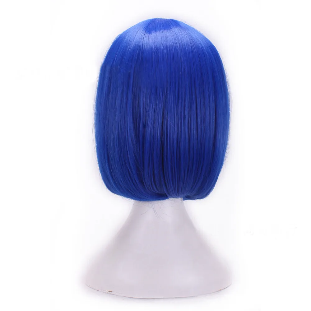 Fashion Girl Natural Short Straight Wigs Bangs Wigs Navy Blue-Ladies Blue Straight Short Hairstyles for Party Decor
