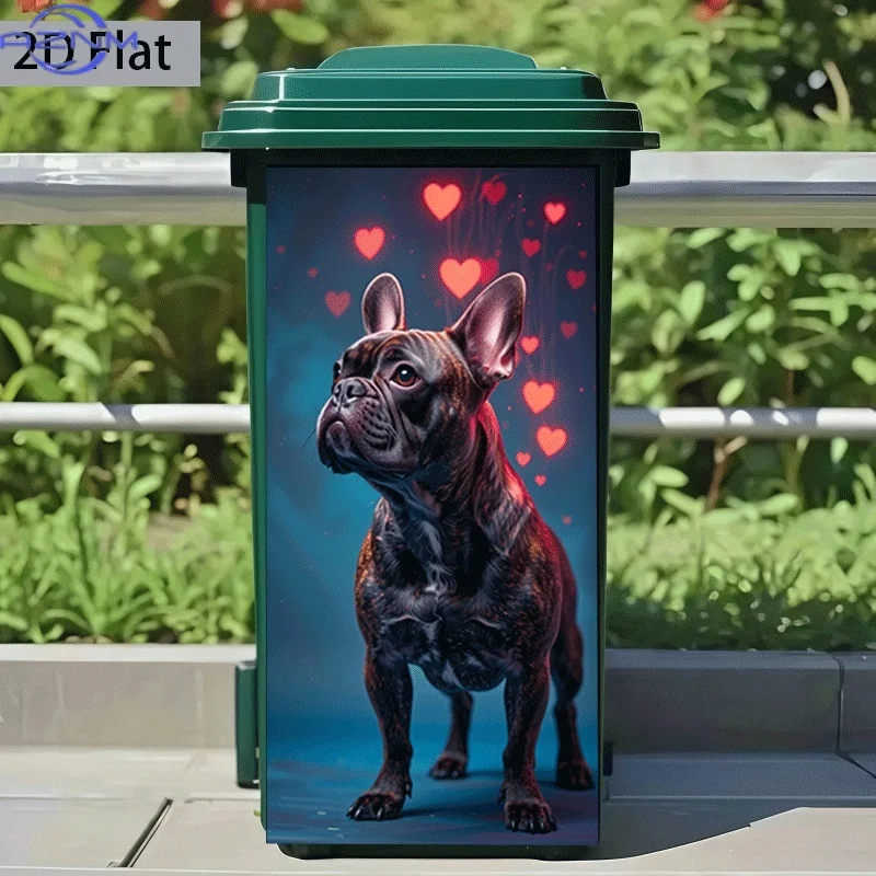 [2D Flat Printing] 1pc Trash Can Sticker [37 X 82 Cm] Heart-Shaped French Bulldog Cute Pose Theme Design Wall Sticker Self-Adh