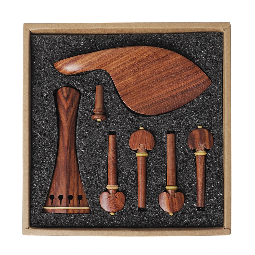 Violin Set 7Pcs/Set 3/4 4/4 Chinrest Tailpiece Tunning Pegs Endpin Rosewood Inlaid Boxwood Violin Replacement Fiddle Accessories