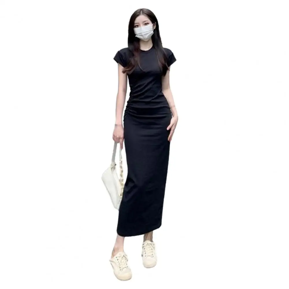 

Slim-fitting Dress Elegant Women's Summer Maxi Dress with O Neck Short Sleeves Slim Fit Breathable Fabric Ankle Length Casual