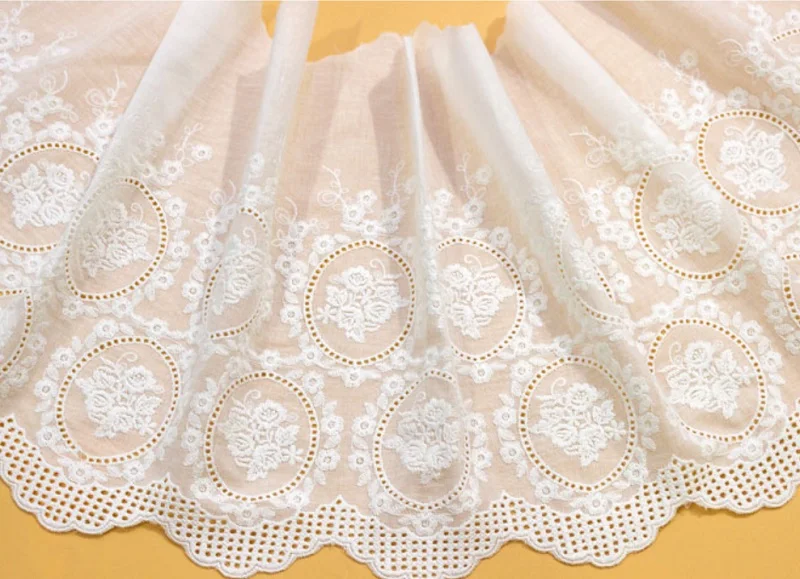 Embroidered Lace Trim, 100% Cotton, Super Wide, Beige, Pink, Cotton, DIY Accessories, Width 26.5cm, 1 Yard