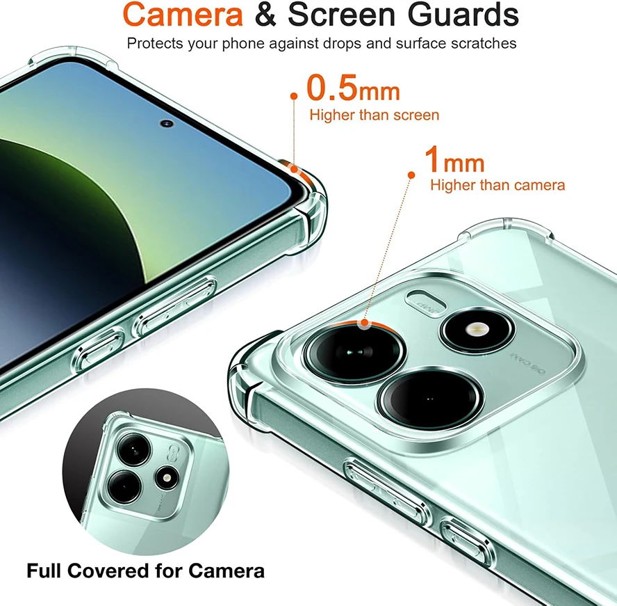 Luxury Shockproof Silicone Soft Case For Xiaomi Redmi Note 14 13 12 Pro 14C 13C 4G 5G 12C 11A A3 A3X A2 Clear Ultra Thin Cover