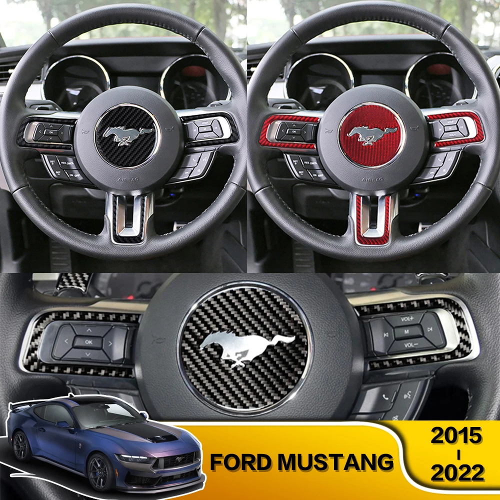 Car Steering Wheel Carbon Fiber Stickers For Ford Mustang 2015-2022 2016 2017 2018 2019 2020 Decoration Interior Accessories