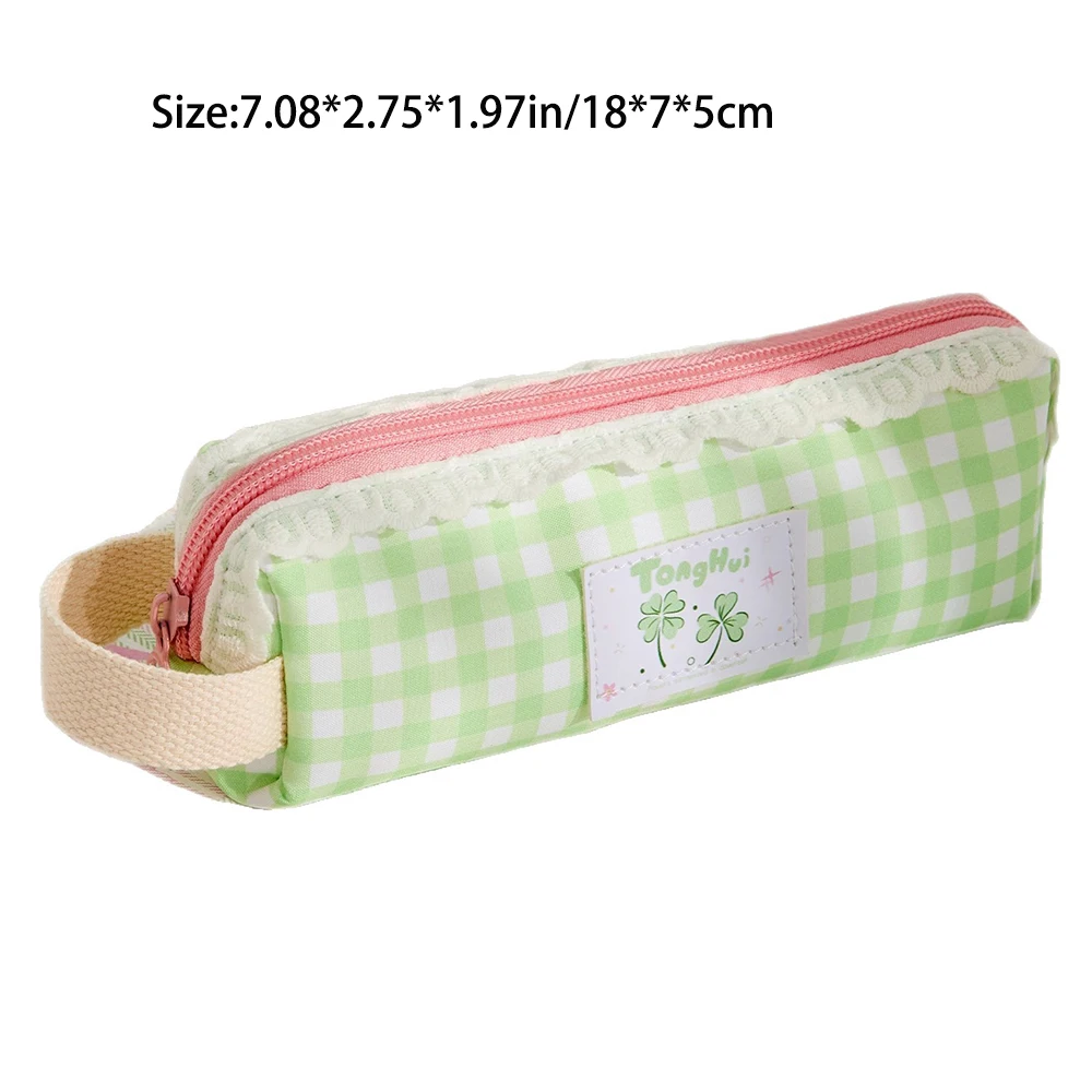 Jolie trousse à crayons en dentelle dopamine avec un appel esthétique élevé, style Instagram, rangement de papeterie pour étudiantes