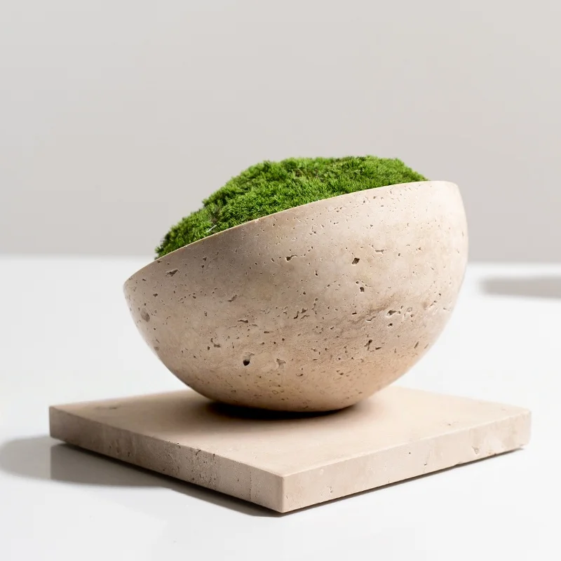 

Marble yellow cave stone vase simulation green plant bonsai soft decoration flower trinkets D15cm * 13cm