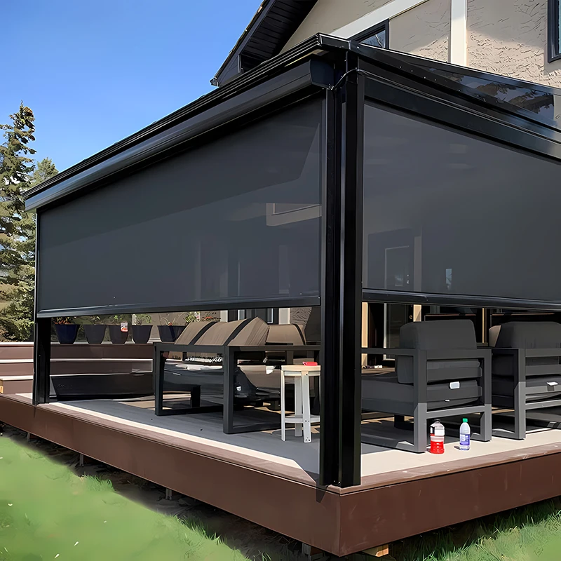 Outdoor Wind-Resistant Roller Awning: Sun-Shading Curtain for Villa Terraces, Aluminum Alloy Material, Electric Remote Control