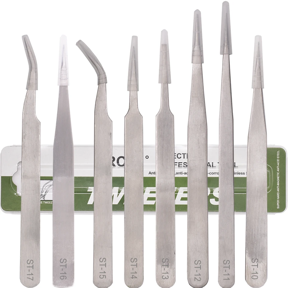Stainless Steel Tweezers ST10 ST-11 ST12 ST13 ST14 ST-15 ST16 ST-17 for DIY Repair Tool 1000pcs/lot