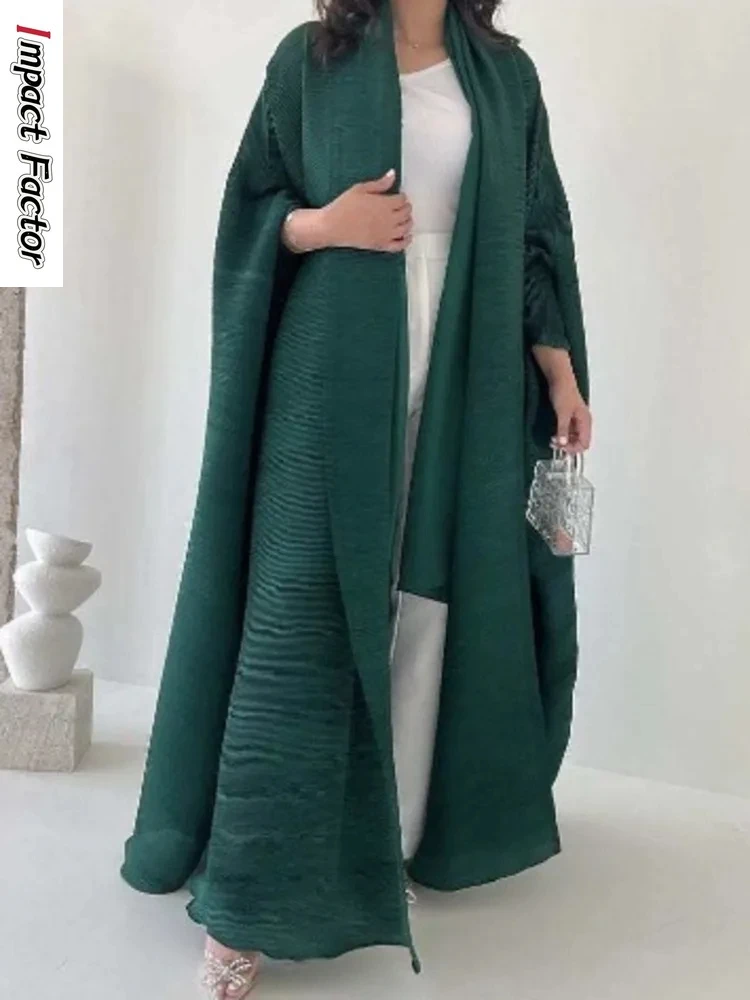 2024 Spring New Miyake  Coat Women Fashion Loose Solid Color Pleated Belt Gathered Waist Female Windbreaker