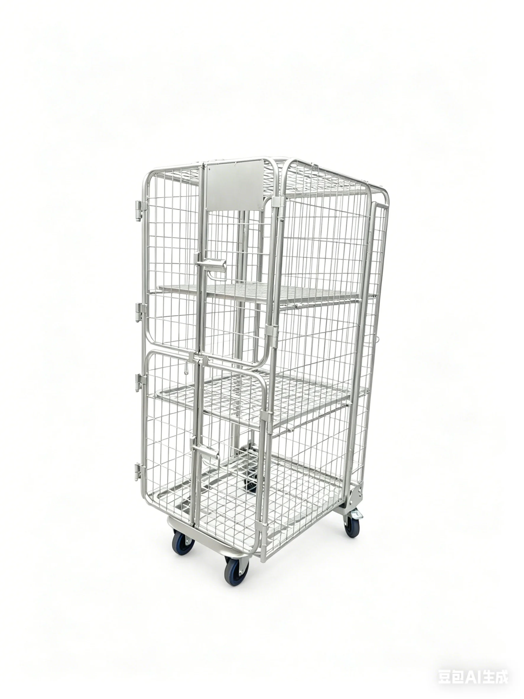 High Quality Folding Galvanized Laundry Trolley Cage With Wheels Z Base For Linen Storage Transport