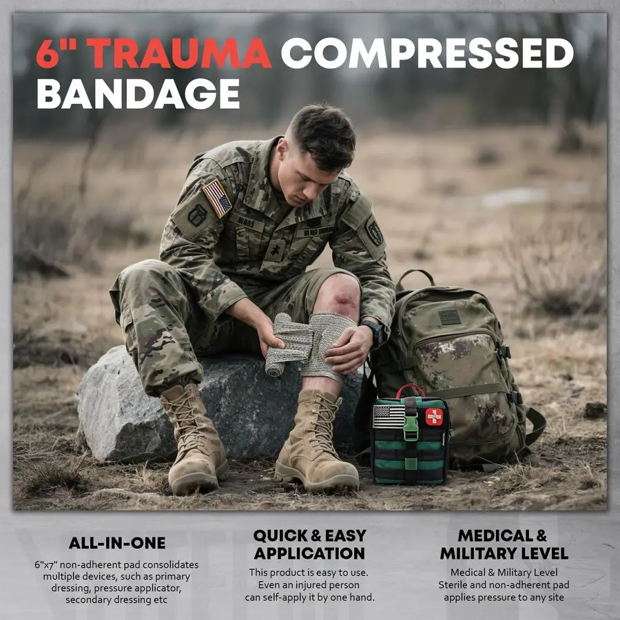 First Aid Kit IFAK Trauma Kit with Trauma Bandage, Splint, Tourniquet, Wound Care, Bleeding Control Tactical Molle Pouch for Com