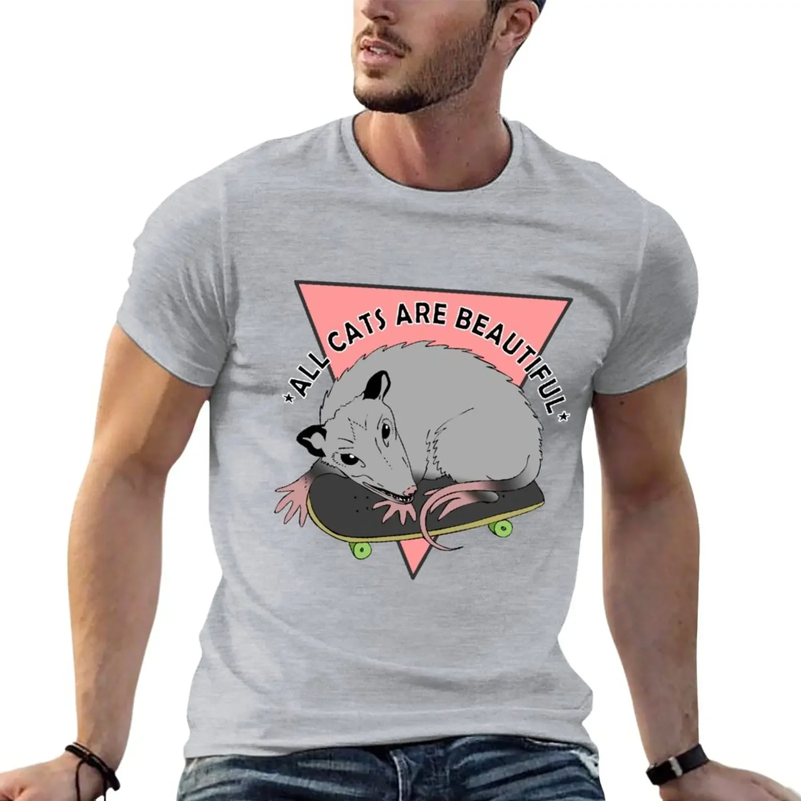 all cats are beautiful skateboarding opossum T-Shirt plain hippie clothes for a boy men workout shirt