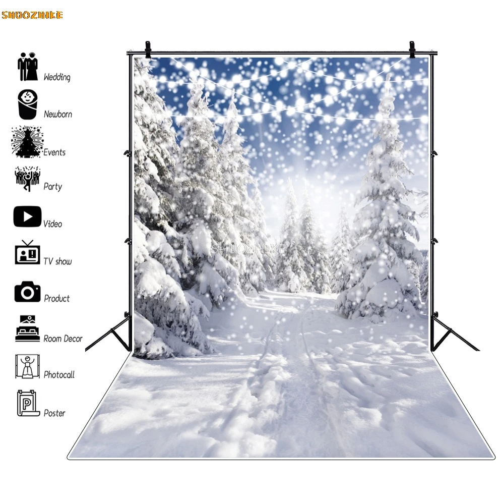 Winter Christmas Photography Backdrop Wonderland Mountain Forest Snow Decor Child Photocall Family Portrait Photo Background