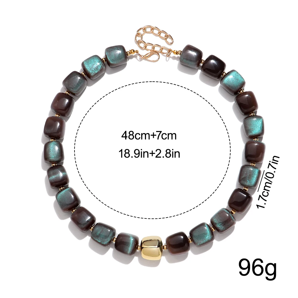 Unique Iridescent Acrylic Square Beads Choker Necklaces Glitter Geometric Bead Collar Necklace for Women Men Fall Winter Jewelry