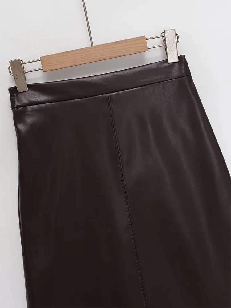 NLZGMSJ falda de Pu de otoño 2025 para mujer, faldas largas a la moda, faldas por debajo de la rodilla de Color sólido para oficina, falda elegante de fiesta de cintura alta