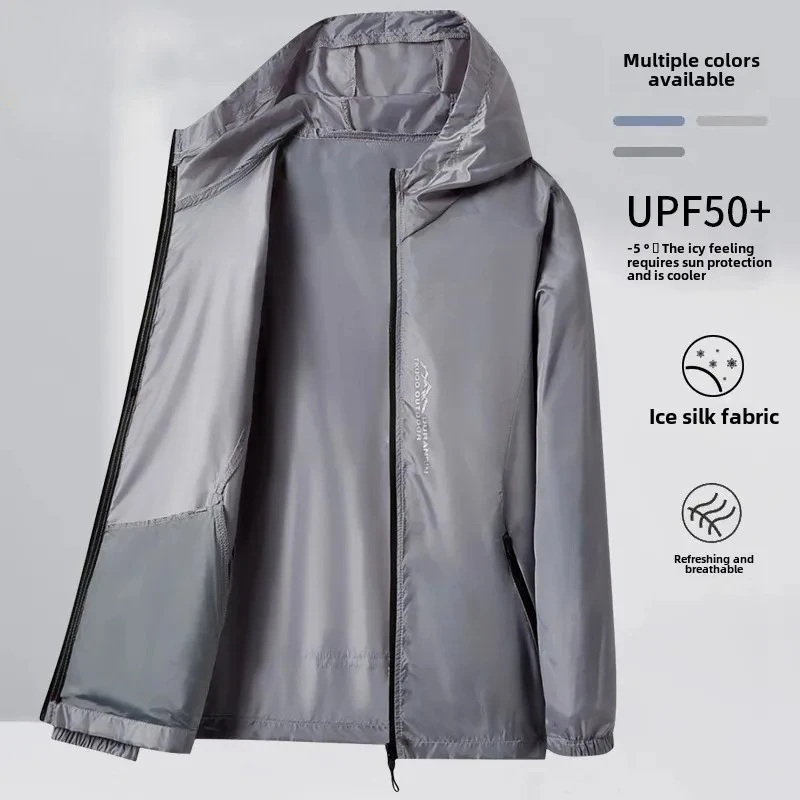 UPF50+ UV-Beständige Radjacke Stadt-Pendler Outdoor-Wanderjacke Sommer Herren Sonnenschutzjacke Ultraleichte Eisseide Atmungsaktiv