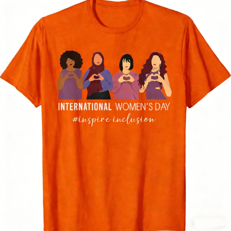 International Women'S Day 2026 Inspire Inclusion 8 March Printed T-Shirt Tops Hipster Street Fashion Cotton Regular Short Sleeve