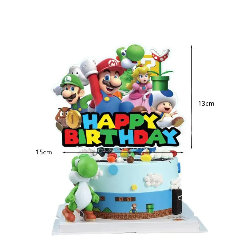 Super Mario Bros Cake Topper Cartoon Happy Birthday Cake Decor Party Supplies for Kids Boy Cute Birthday Baby Shower Decoration