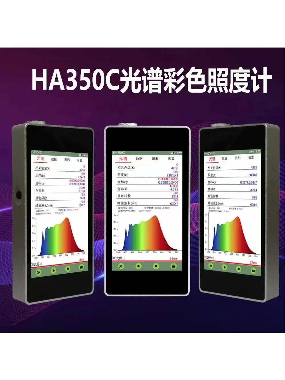 

Spectral illuminance meter, spectrometer, color temperature meter, color tolerance tester