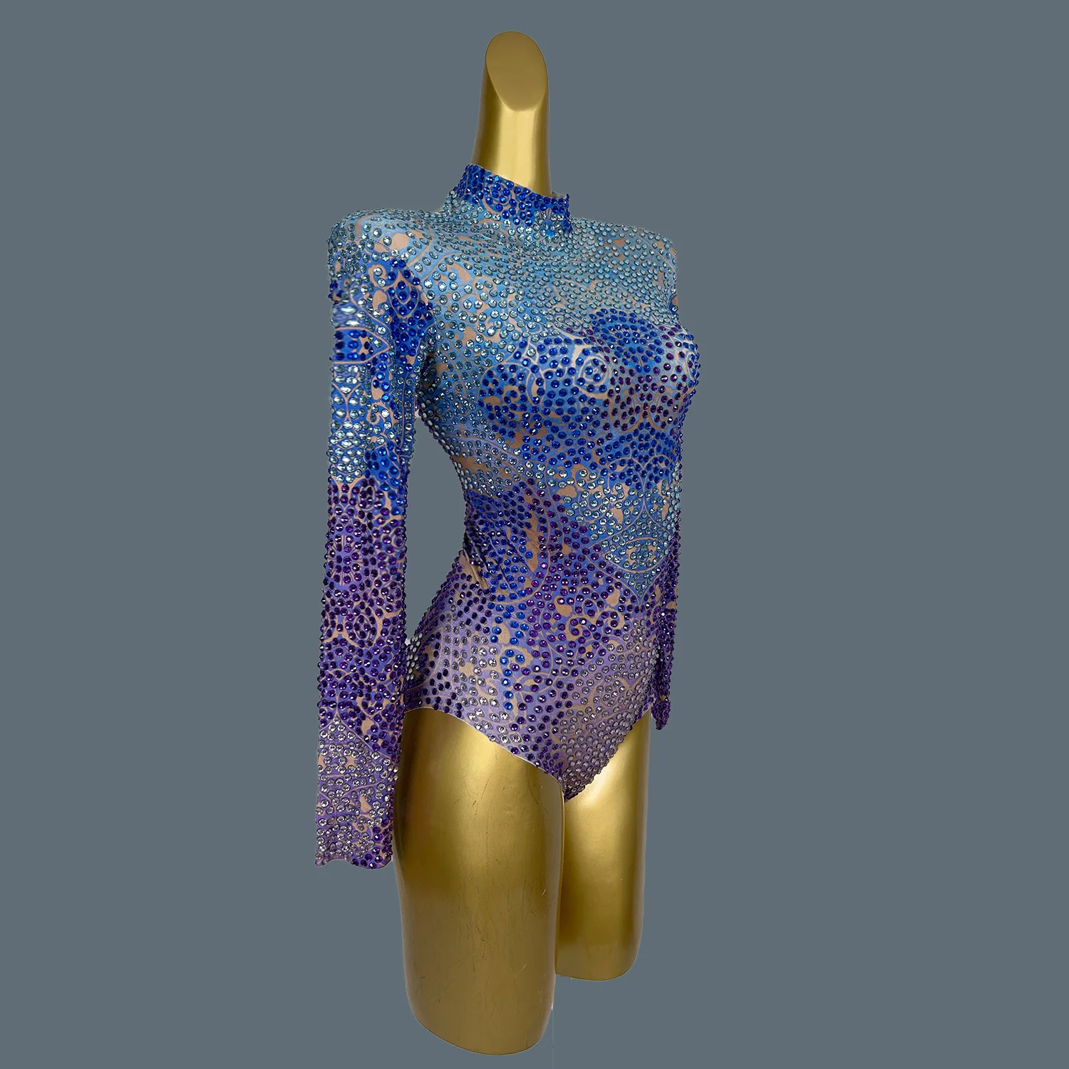 Sparkly Crystal Diamonds Sexy Tight Bodysuit Long Sleeve Performance Dancer Cosume Nightclub Bar Stage Wear Bumengwang