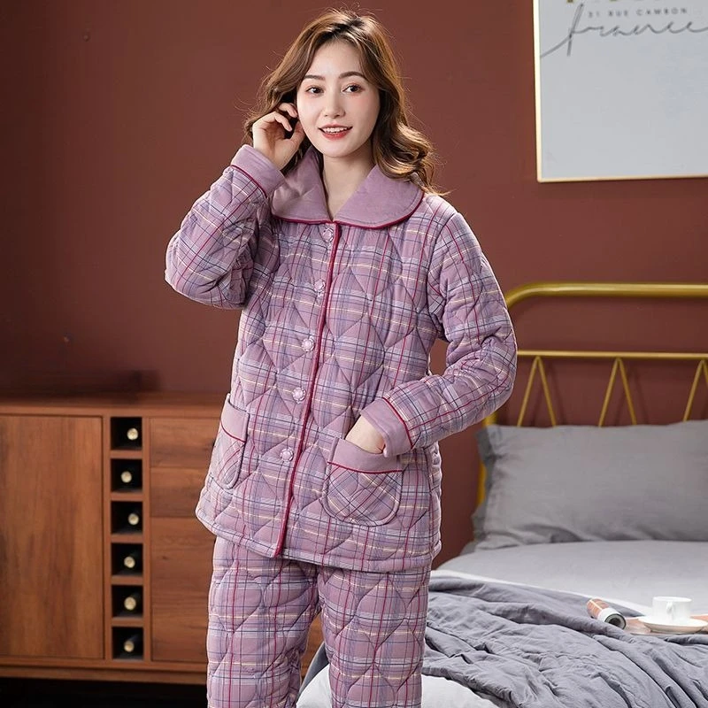 Three-layer Cotton-padded Pajamas Winter Thick Large-sized Pure Cotton Middle-aged Elderly Mothers Warm Can Be Worn As Outerwear