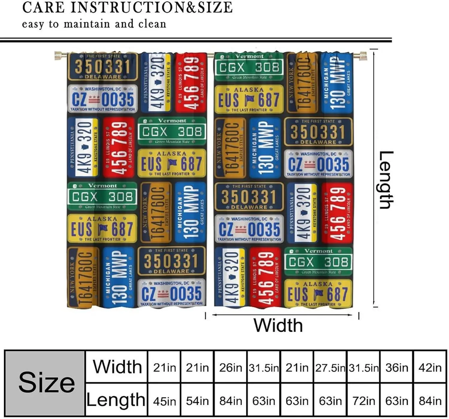 Car License Plates Curtains Numbers Letters Retro Metal Tags Colorful State Codes American Automotive History Window Treatments