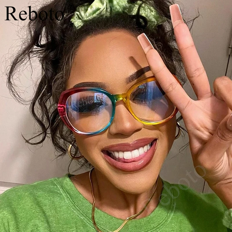 Fashion Oversized Oval Glasses Frame Unique Rainbow Blue Light Blocking Color Eyeglasses For Women Clear Optical Eyewear