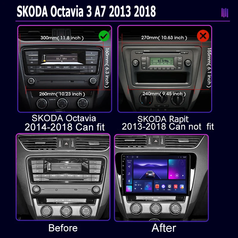 roadivox Android Car Radio for SKODA Octavia 3 A7 2013 2018 GPS Navigation Video Stereo Screen Multimedia Player Tape Carplay