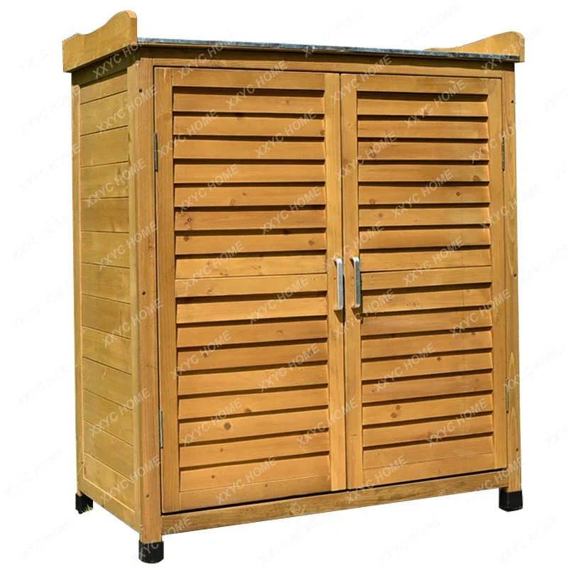 Outdoor wooden shoe cabinet storage cabinet sorting storage sundries rain-proof and anti-corrosion courtyard balcony