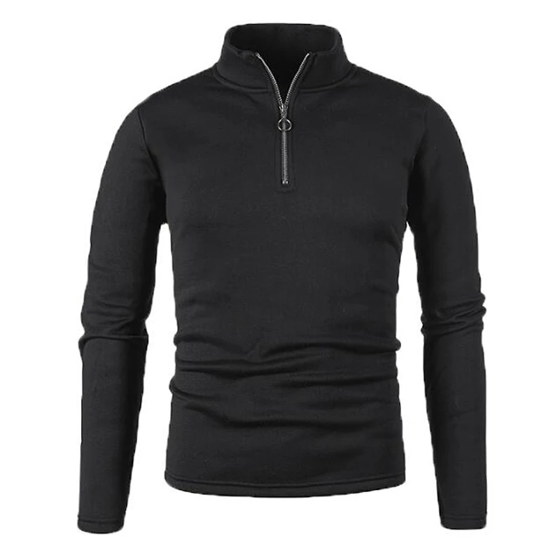 Men's Casual Long Sleeves Shirts Solid Color Turtleneck Bottoming Shirt Zip Stand Collar Male Pullover Tops Men Clothing MY858