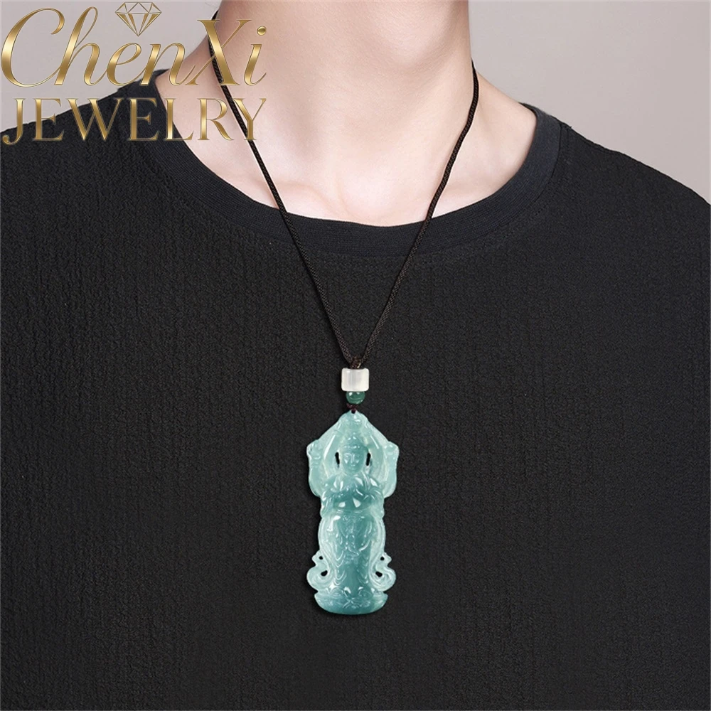 

Natural A-Grade Ice-Grade Jadeite Blue Water Three-Dimensional Thousand-Armed Guanyin Pendant Fine Jewelry Amulet Gift Exquisite