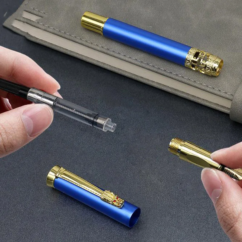 Azul Hollow Out Metal Caneta-tinteiro, Artigos de papelaria, Material de escritório, Canetas de tinta caligrafia, Luxo, 707, Novo