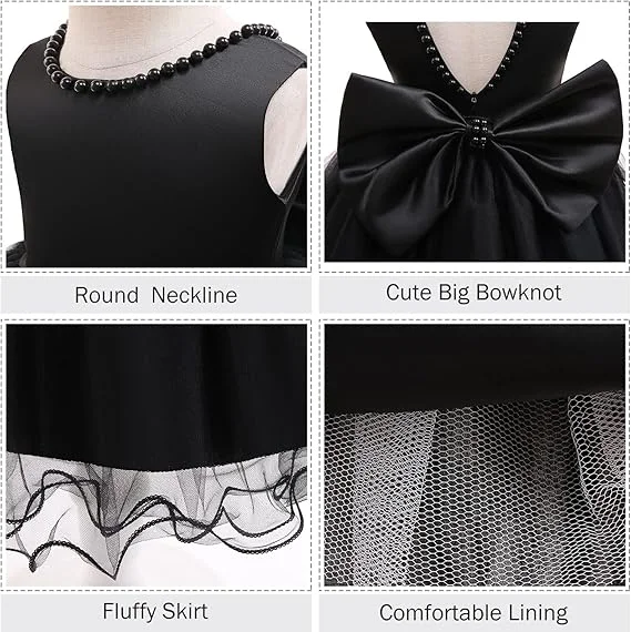 Elegant Infant Black Tulle Dress Baby Wedding Infant Baby Girl Lace Baby Tulle Dress Flowers Festival Clothes with Headband