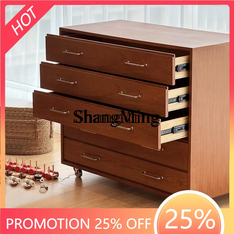 

FG medieval five-bucket retro dining side cabinet sofa solid wood mobile locker bedroom bedside cabinet