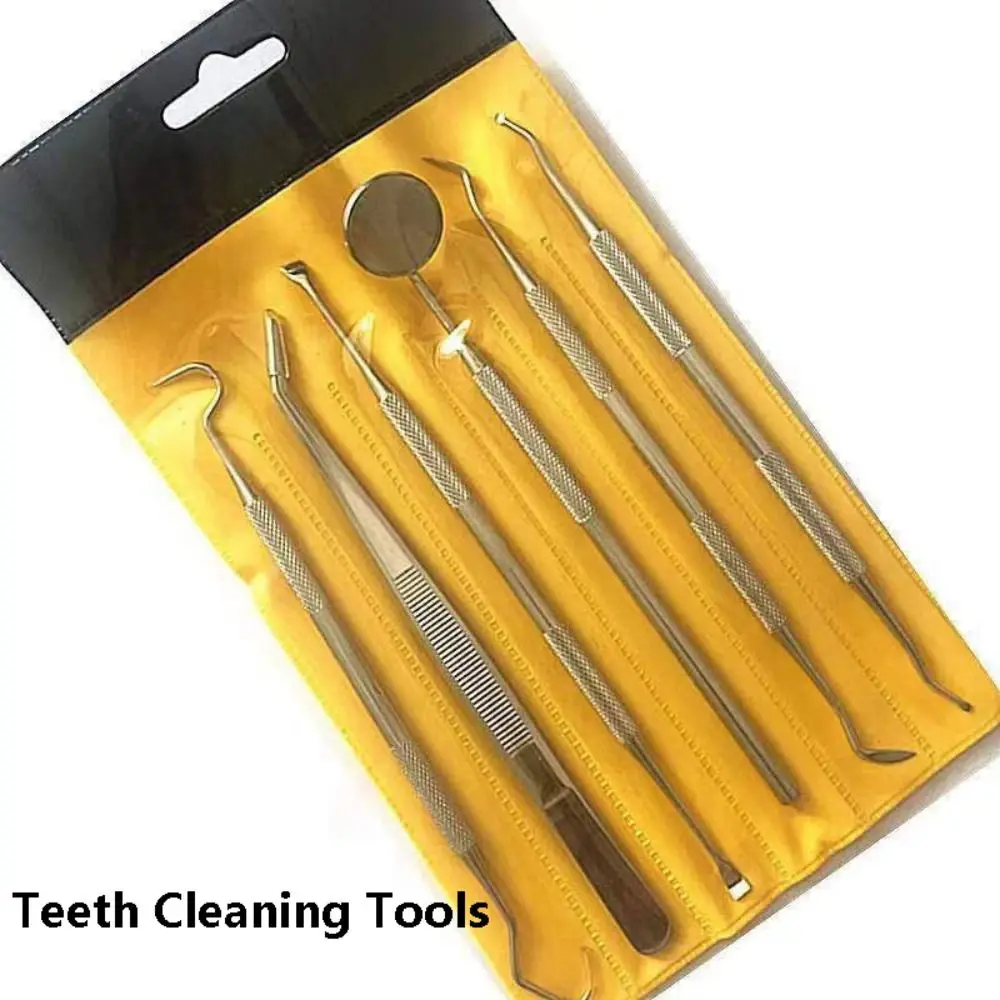 

Oral Care Dental Calculus Remover Tartar Scraper Probe Teeth Cleaning Tools Tweezer Set Mouth Mirror Plaque Remover Dentist