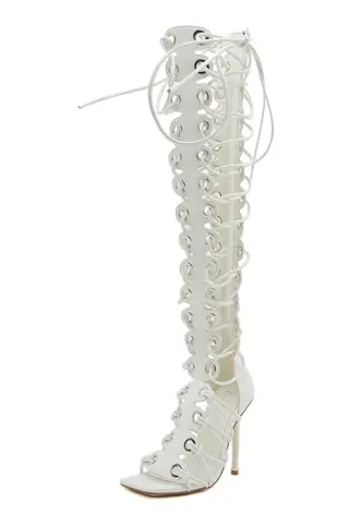 2025 फैशन महिलाओं के ग्लेडिएटर सैंडल स्टिलेट्टो हाई हील समर बूट्स लेस अप क्रॉस-टाईड सेक्सी सैंडल मेश ओवर नी पार्टी शूज़ 10 best sales गर्मियों का समुद्र तट - №10