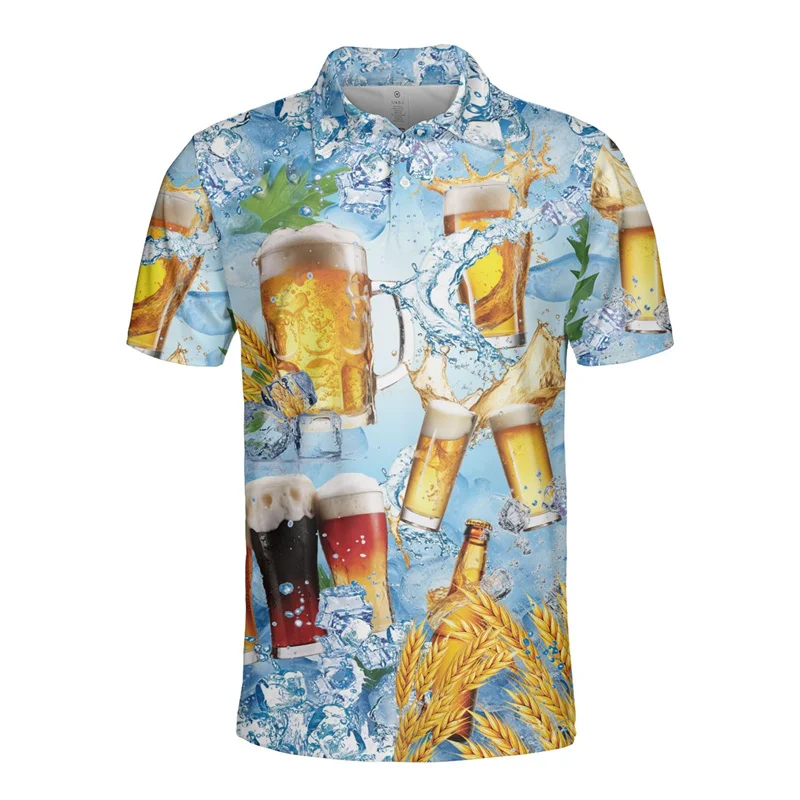 Fashion 3d Print Hawaiian Beer Polo Shirt Men Cool Summer Short Sleeve Loose T Shirts Street Vacation Beach Tees Male Clothes